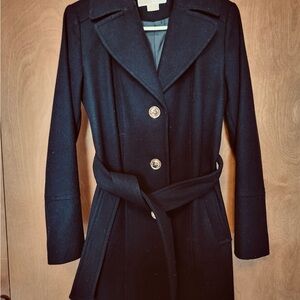 Michael Kors Black Wool Belted Trench Coat